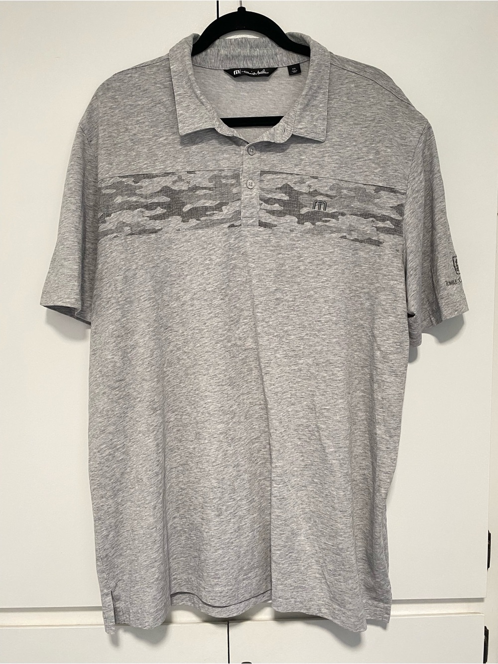 Travis Mathew Park It polo shirt in grey camo